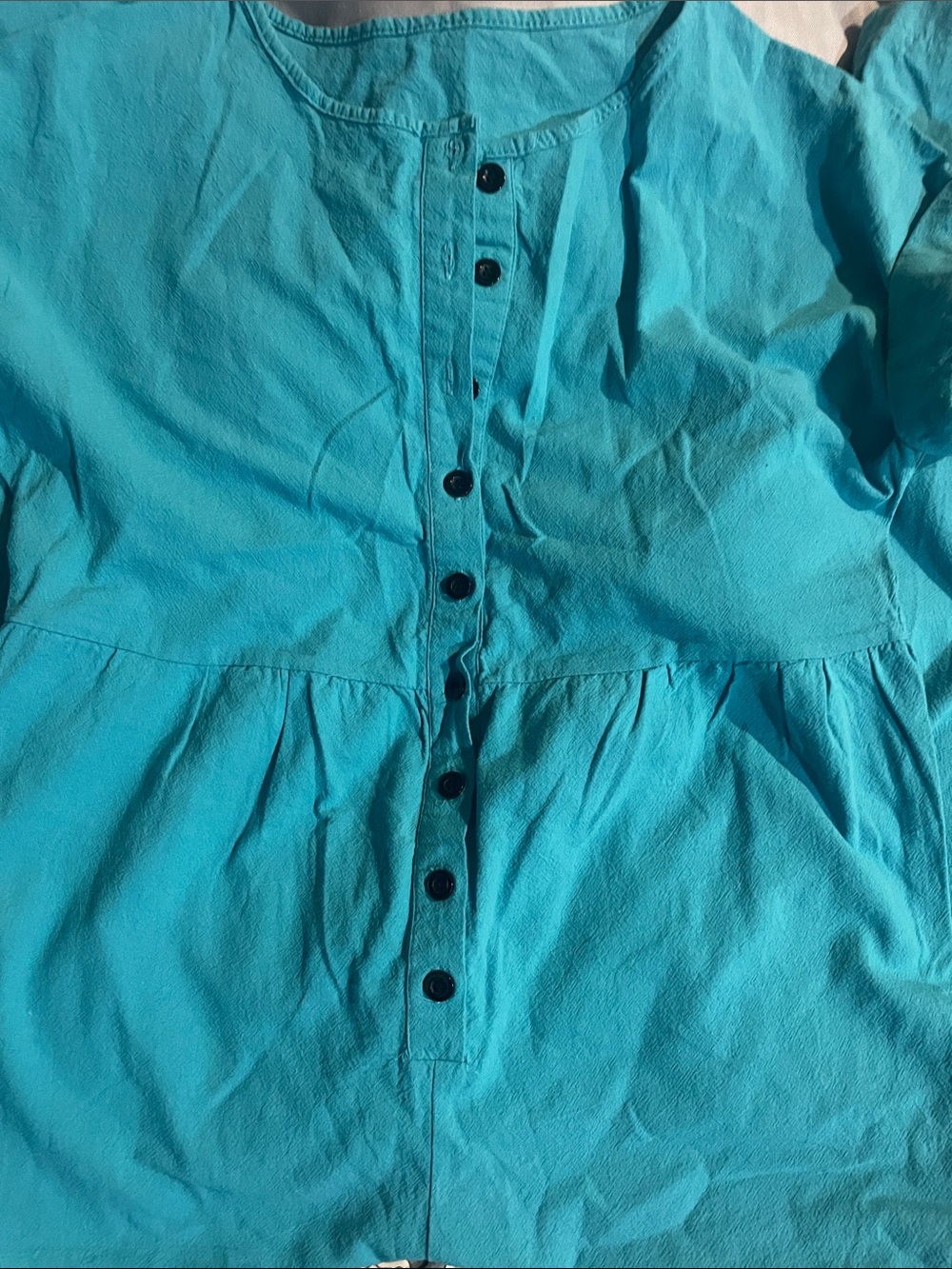Turquoise Button-Front Peasant jumpsuit wide leg